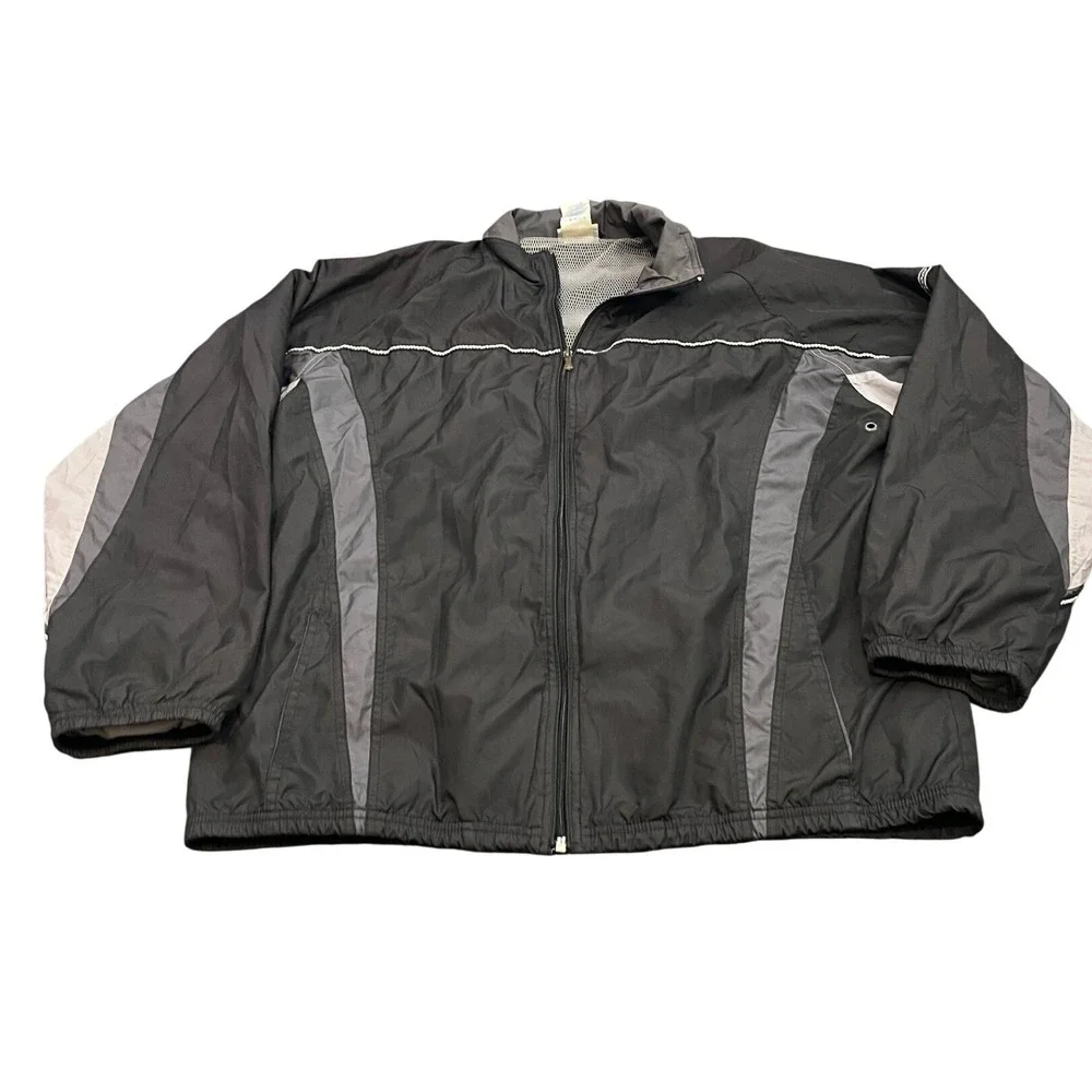 y2k Reebok Track Jacket Mens L Black Full‎ Zip Mesh Lined Windbreaker Vintage